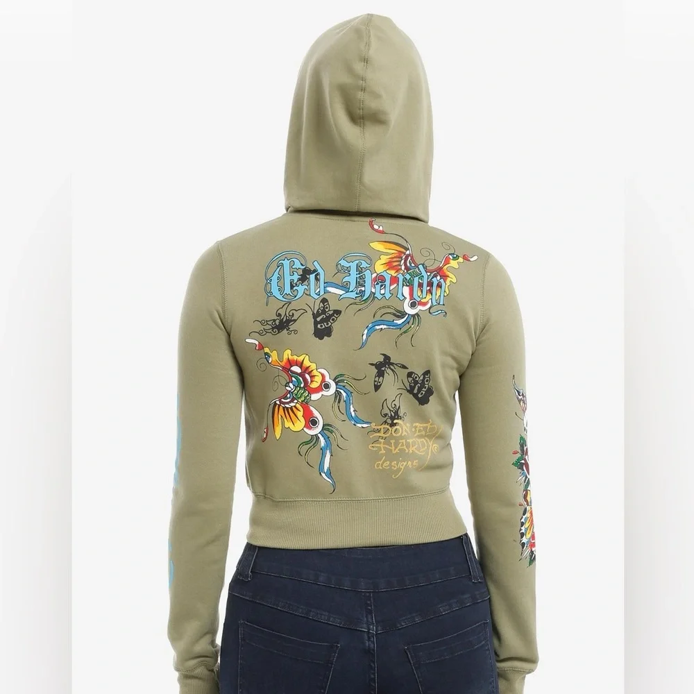 Ed Hardy Butterfly & Rose Crop Girls Hoodie Size Largre - Picture 10 of 10